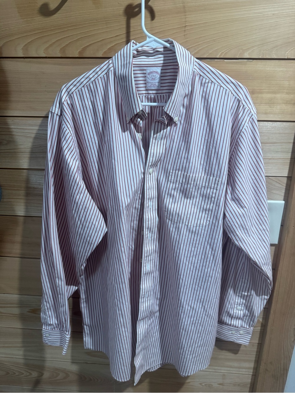 Brooks Brothers Men's White Shirt with Red Pinstripes